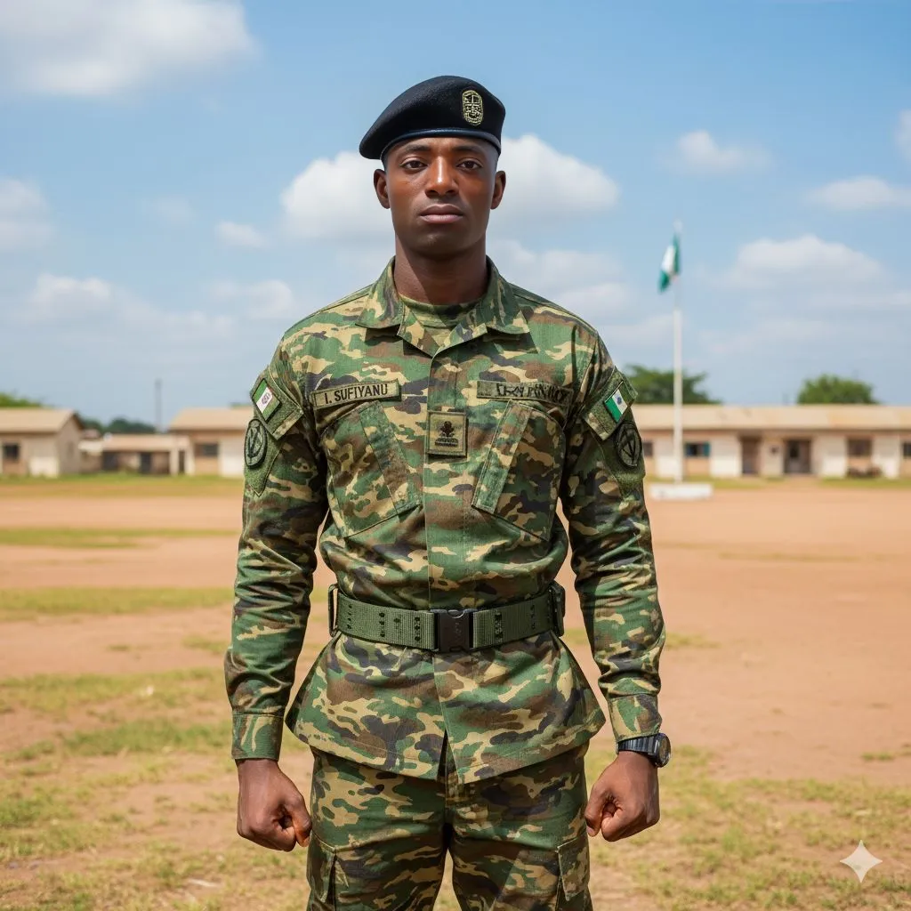 Create the video a man walk from the war juaring success from the war in sambisa forest with there f