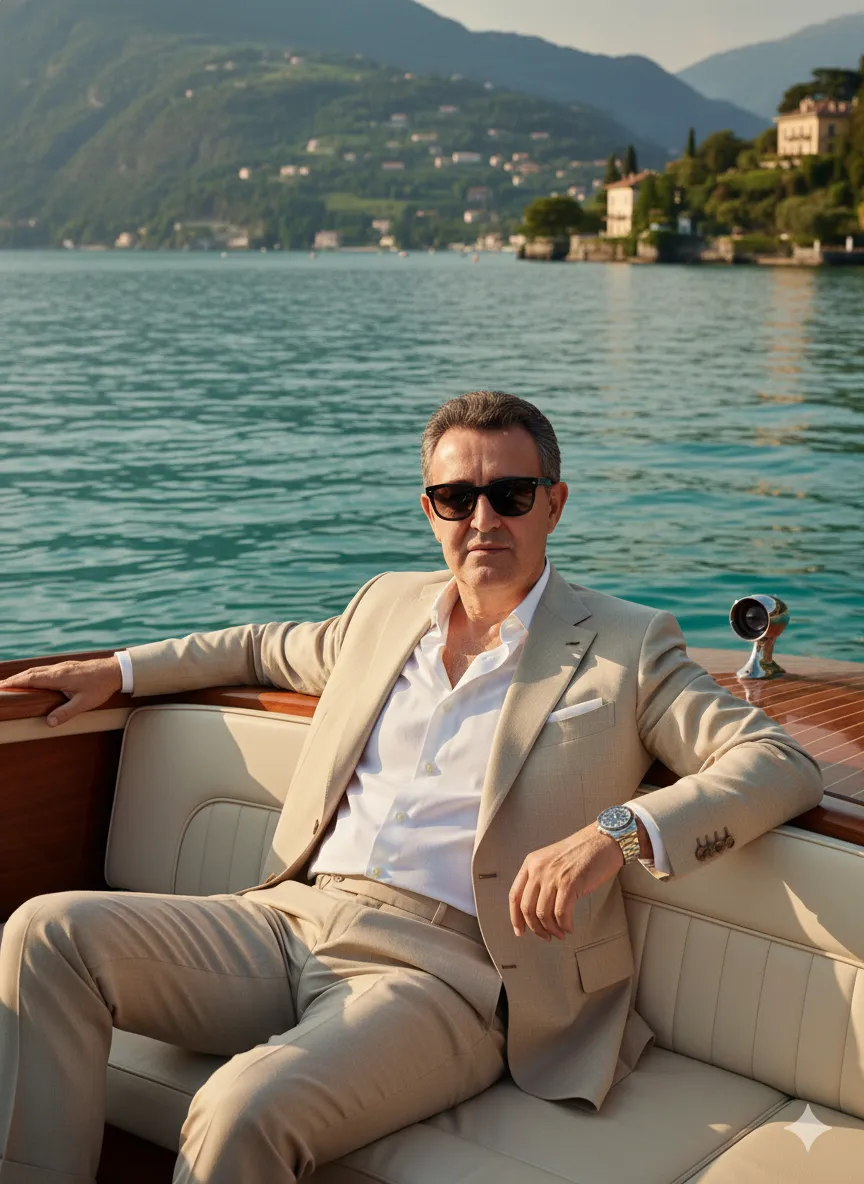 homem elegante num barco