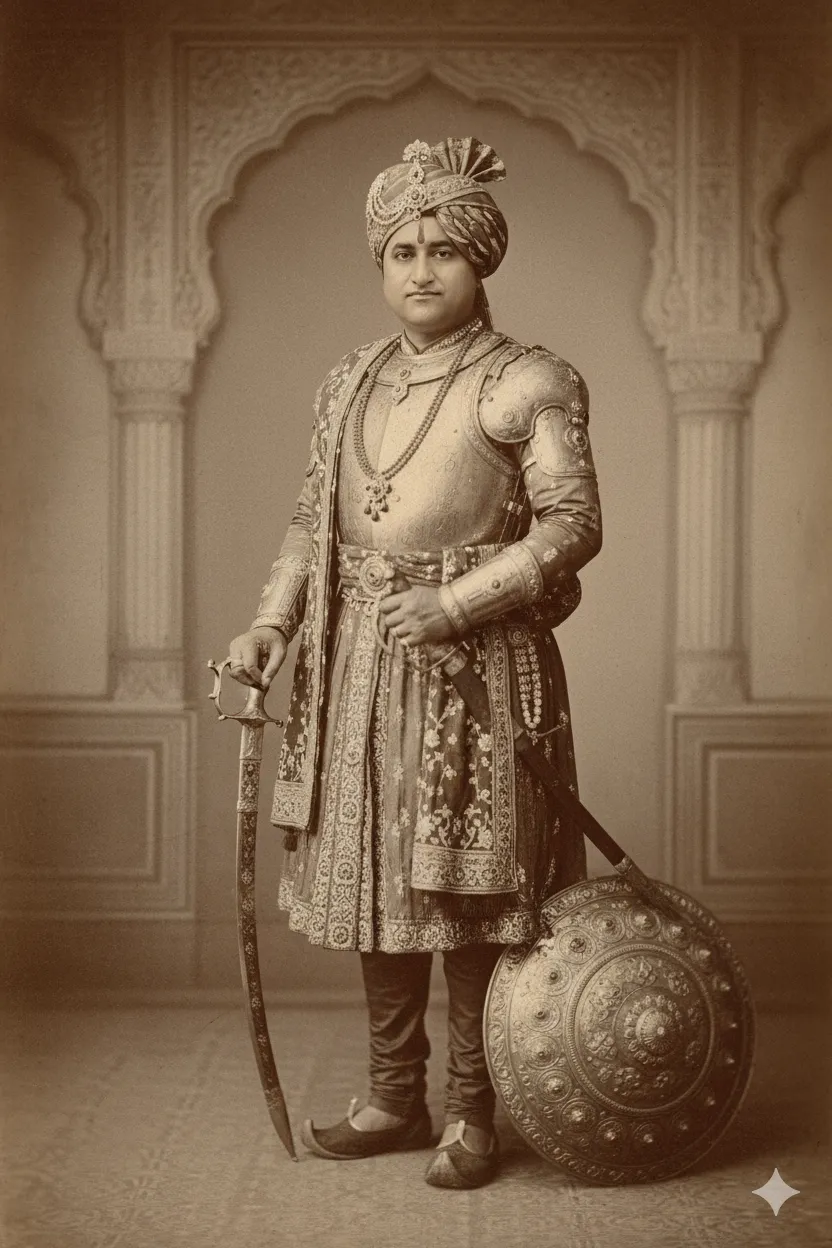 Ceremonial Armour Rajput King — Full Sepia 1800s Vintage Look
