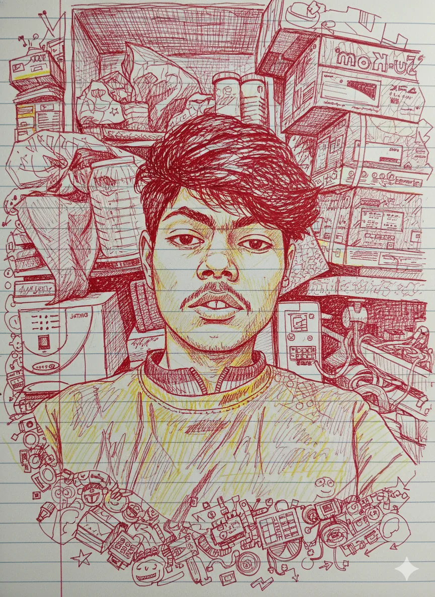 handwritten notes arouGenerate a hand-drawn portrait 4K resoillustration in red and yellow pen on n