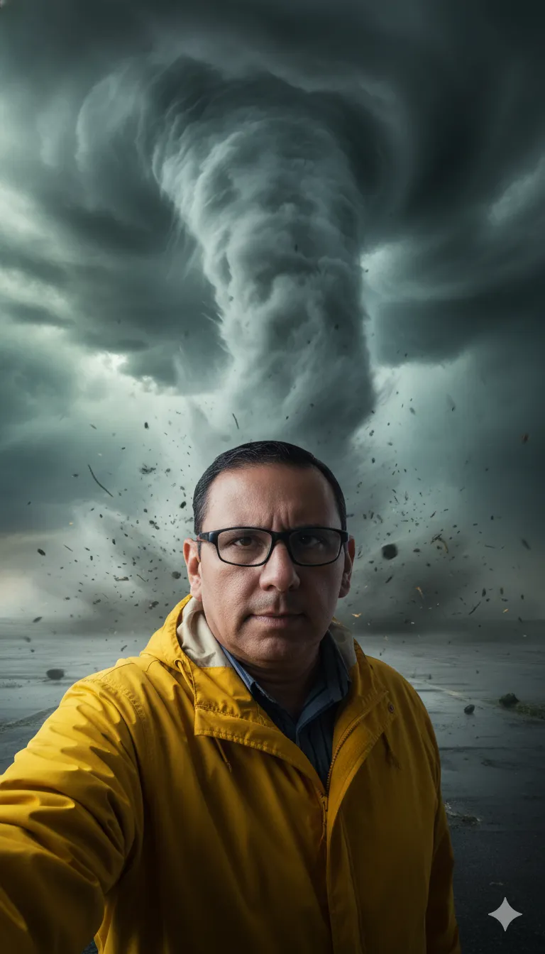 Hombre frente a tormenta