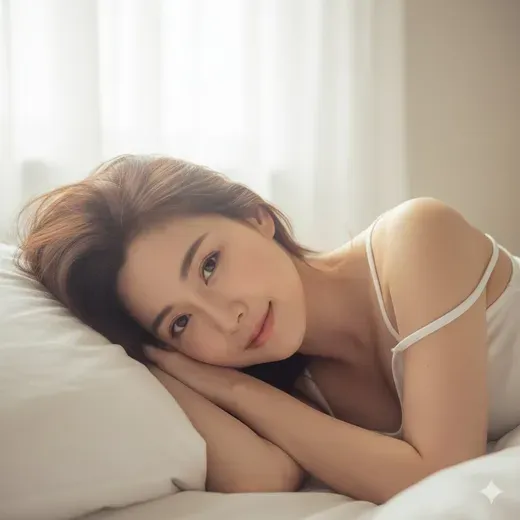 白色枕头上的睡眼惺忪女孩