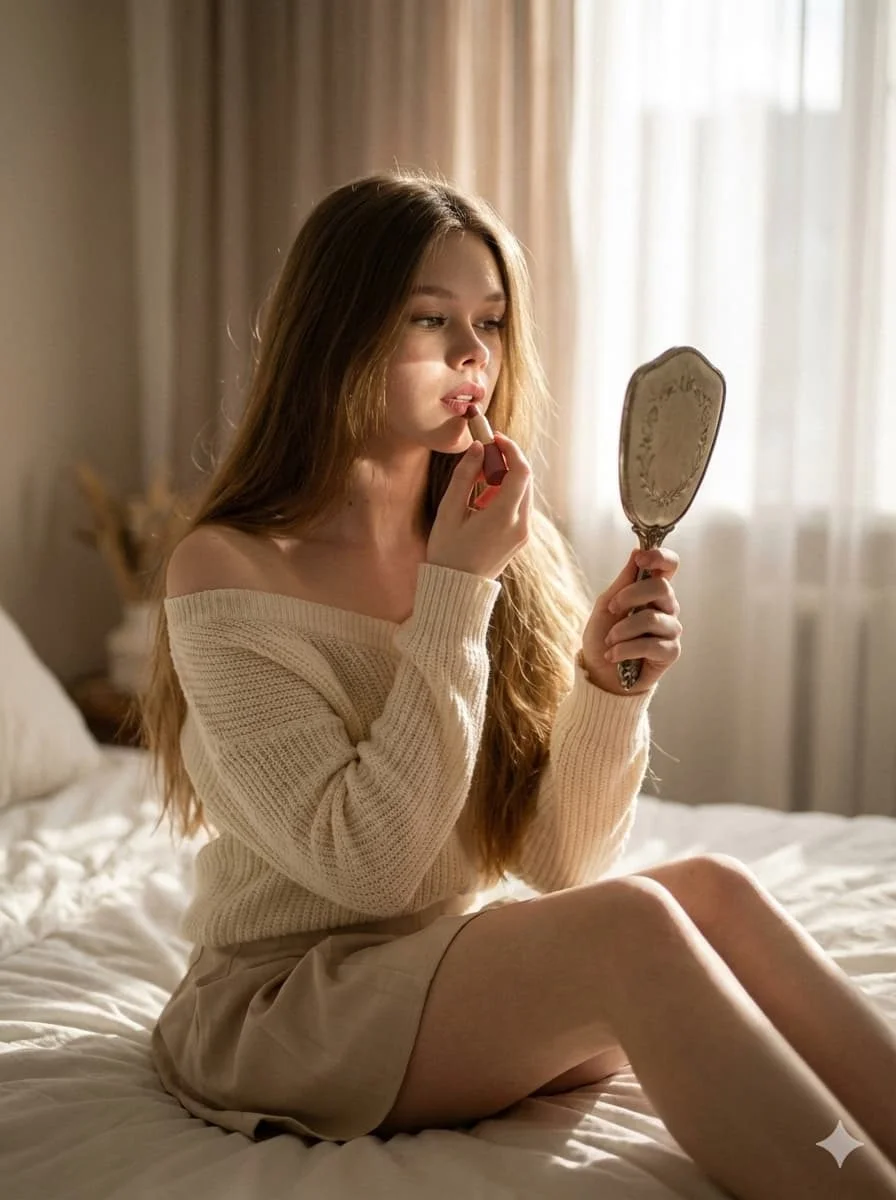 Applying lipstick