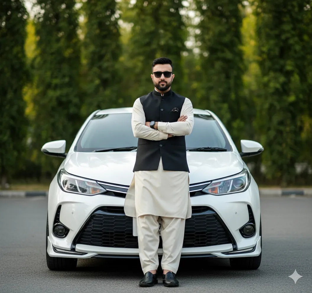Pakistani tradition dress with car