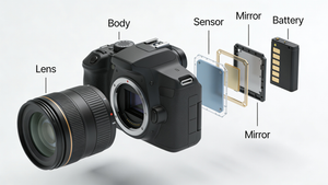 Exploded View DSLR Camera Illustration