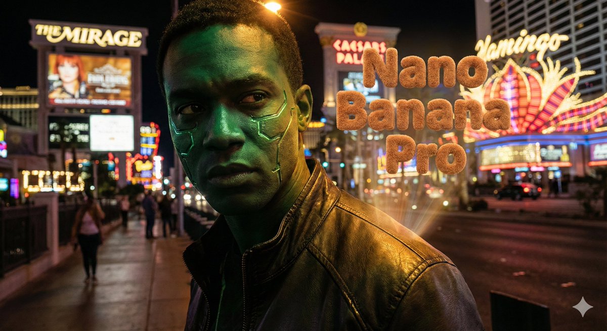 Hyper-realistic portrait with vibrant green skin on the Las Vegas Strip - Image 1