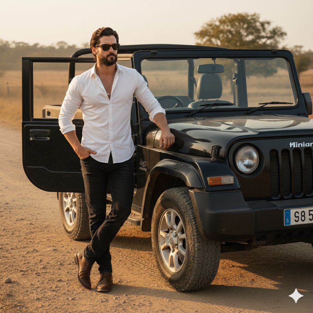 Cinematic Jeep Driver Portrait Prompt with Face Match - Image 1