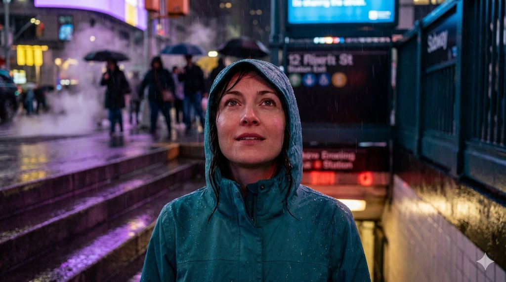 Neon Rain Subway Exit Portrait Prompt - Image 1