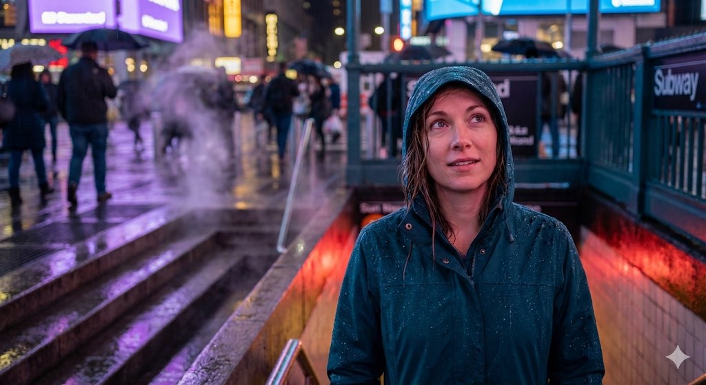 Neon Rain Subway Exit Portrait Prompt - Image 2