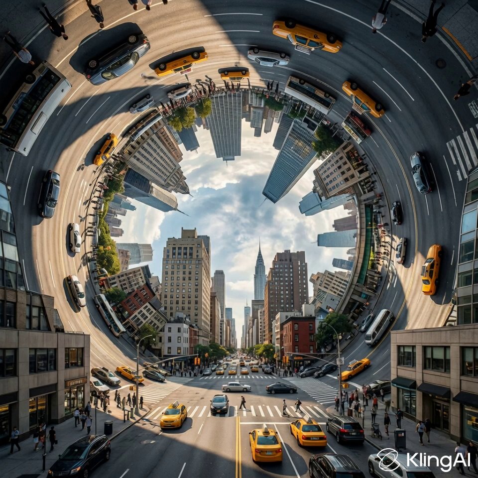 Inception-Style City Street Bending Upward