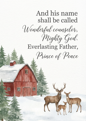Serene Watercolor Barn and Deer Card