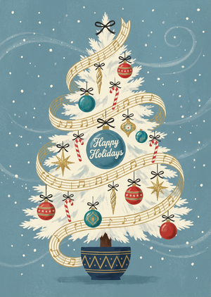 Mid-Century Flocked Tree on Blue