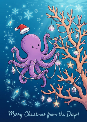 Octopus Decorating Coral Christmas Tree