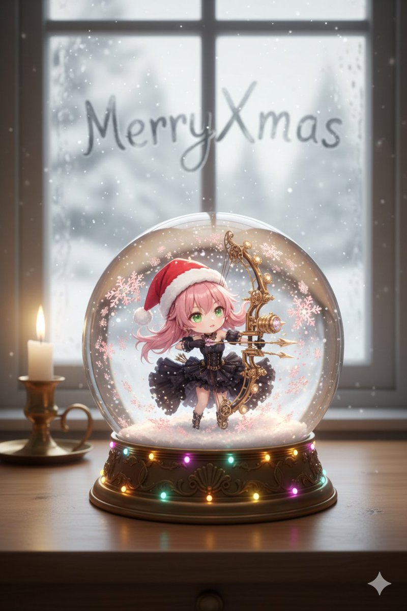 Anime Chibi Character in a Photorealistic Christmas Snow Globe - Image 1