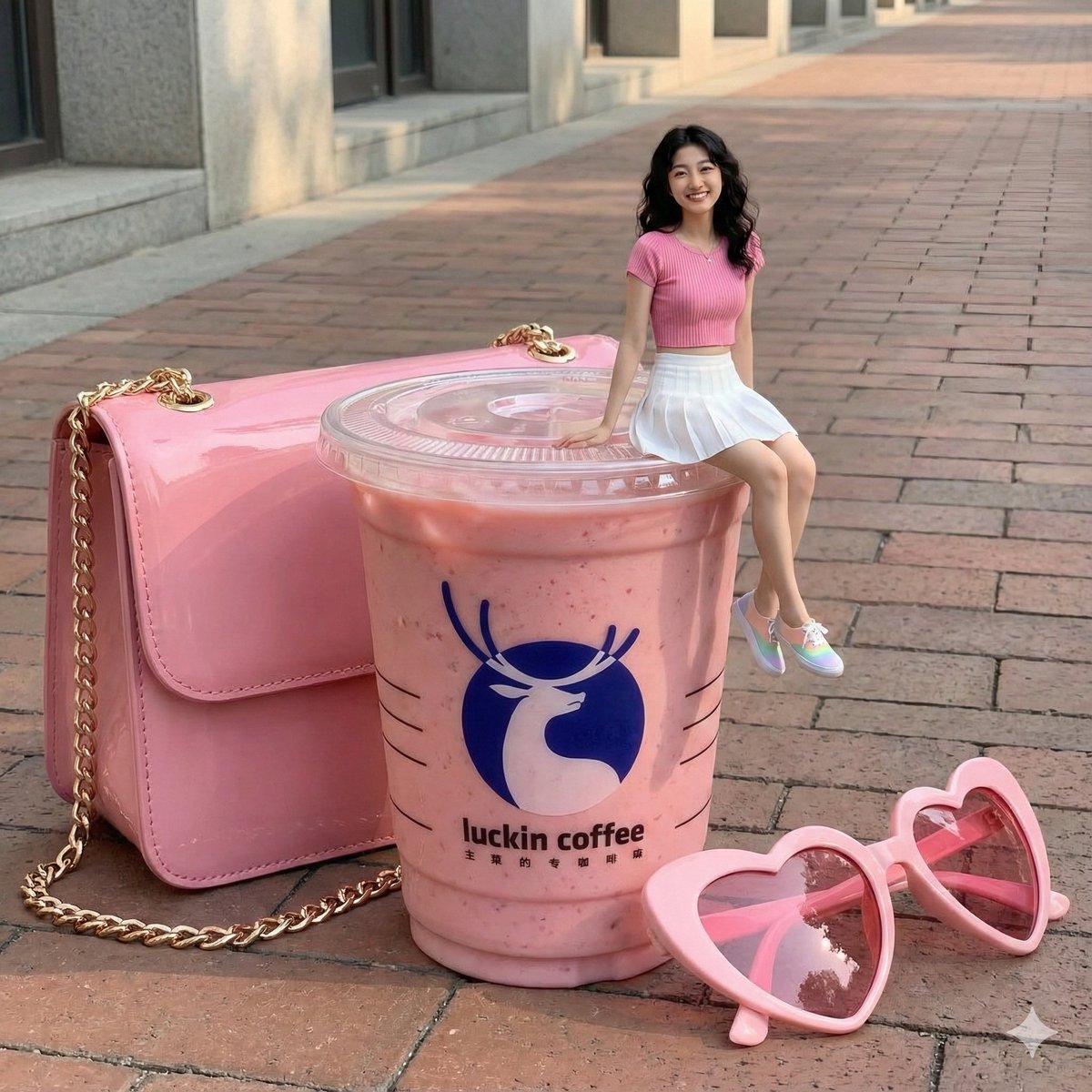 Miniature Girl Sitting on Coffee Cups - Image 2