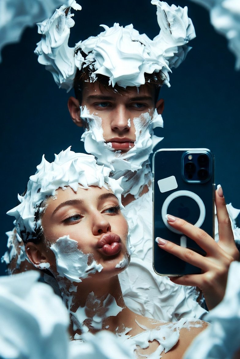 Playful Shaving Cream Mirror Selfie Prompt - Image 1