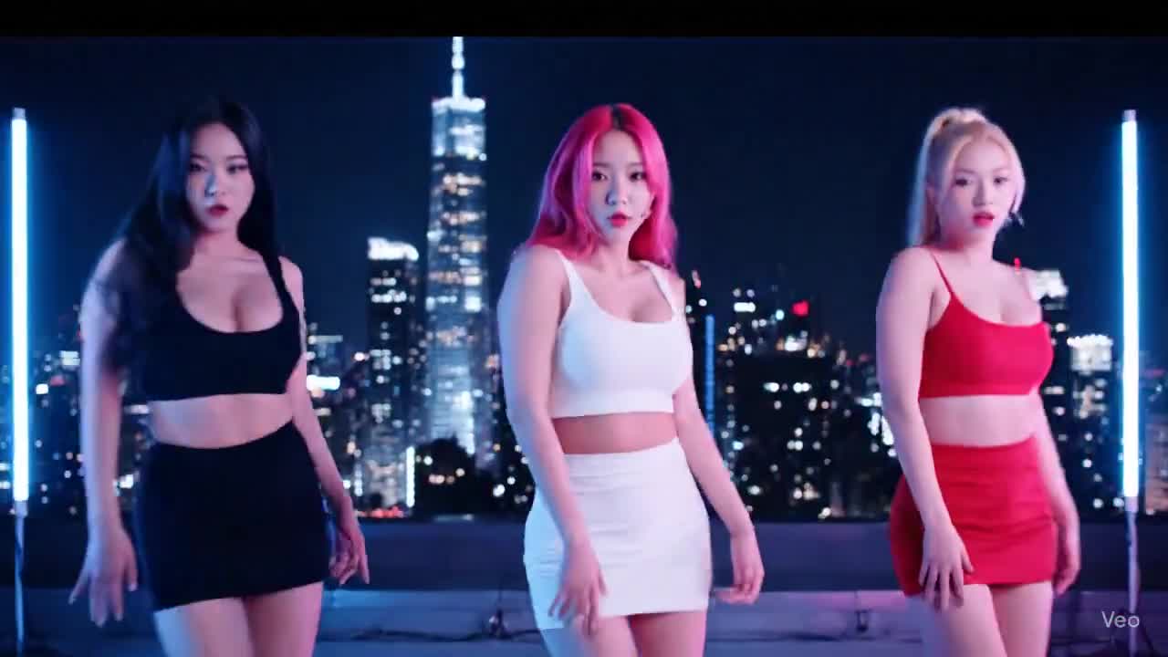 Neon Dreams: Seductive K-Pop on the Rooftop